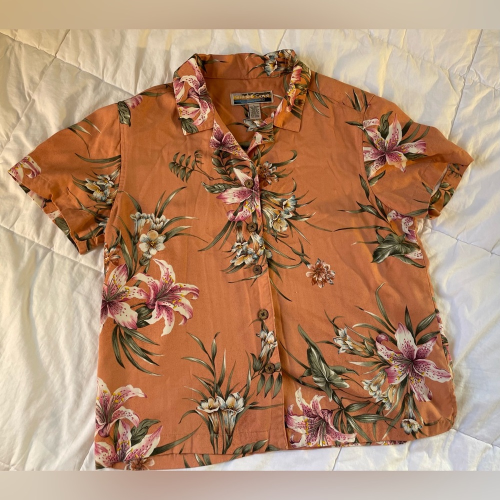 Sunset Cove Peach/Coral Floral Classic Tropical Shirt